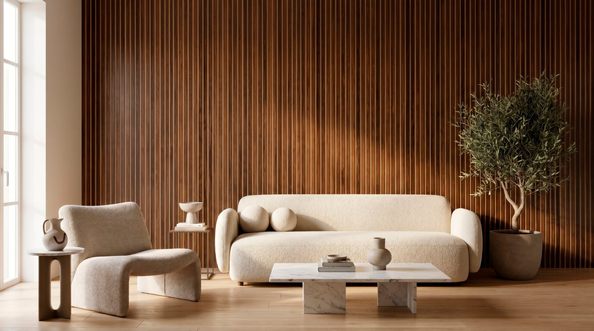 LOFT Espresso Walnut · Bold Slat — Panel de pared autoadhesivo de diseño